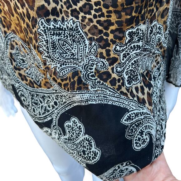 Y2K Caché Silk Chiffon Cold Shoulder Blouse Beaded Leopard Print Paisley Med - Picture 5 of 6